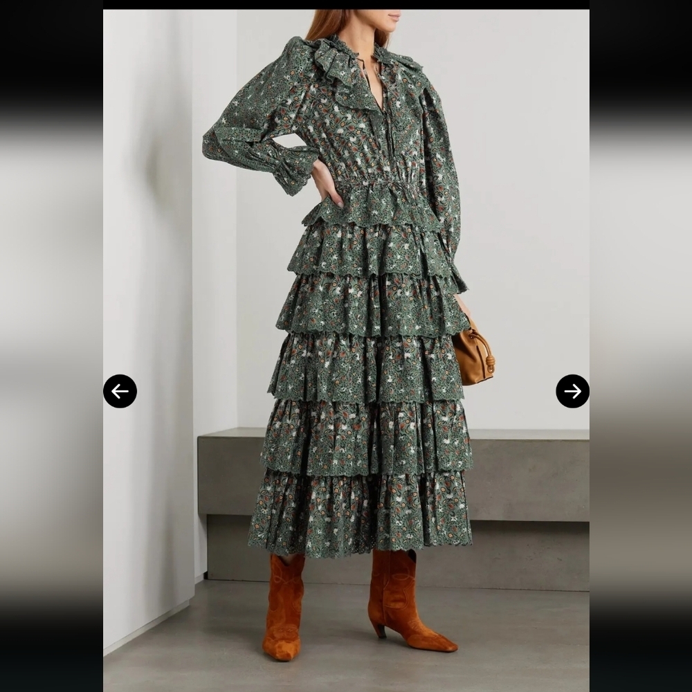 Ullaa Johnson Odile raffled Floral broderie anglaise cotton Poplin midi dressSz8